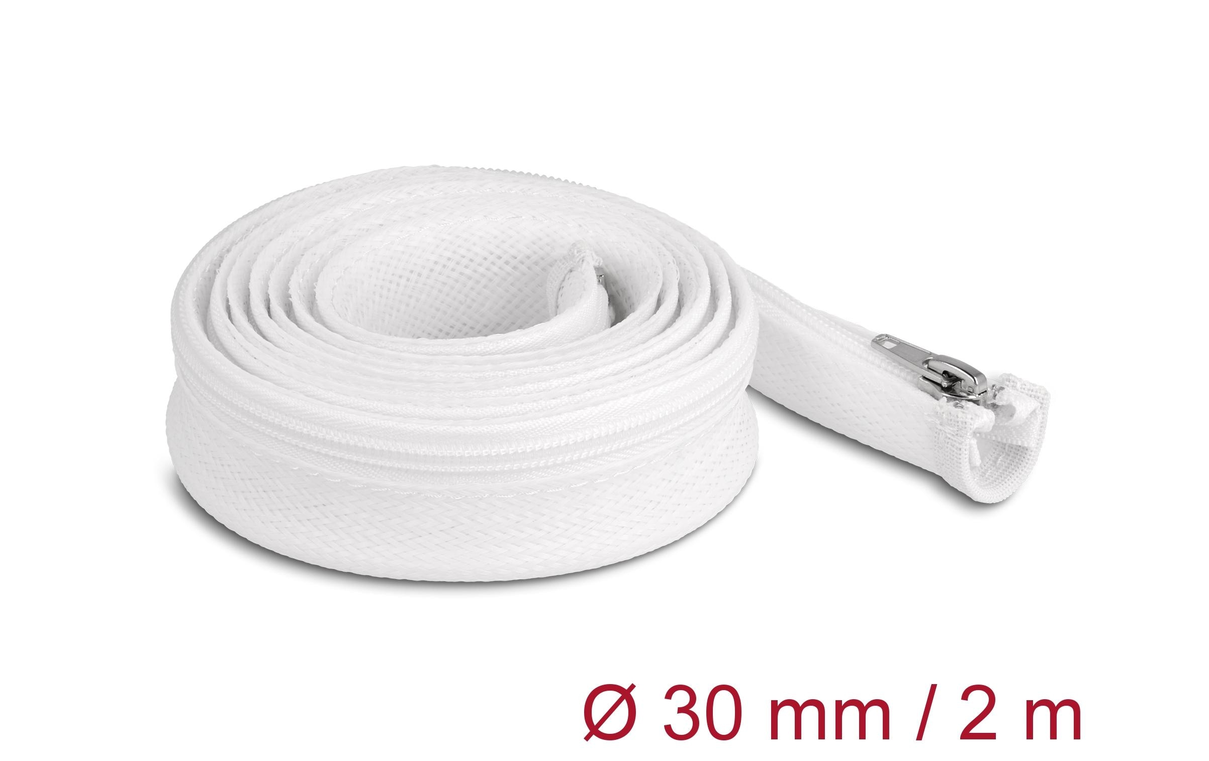 Delock Geflechtschlauch mit Reissverschluss 2 m x 30 mm Weiss Delock Geflechtschlauch mit Reissverschluss 2 m x 30 mm Weiss