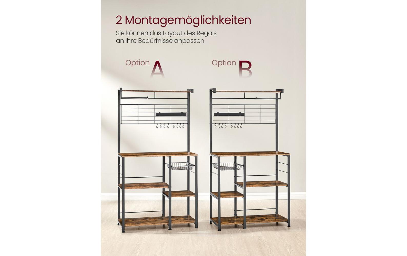 VASAGLE Küchenregal 90 cm x 167.3 cm, Braun/Schwarz