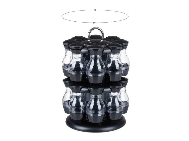 relaxdays Gewürzkarussell 16er Set Schwarz/Transparent relaxdays Gewürzkarussell 16er Set Schwarz/Transparent