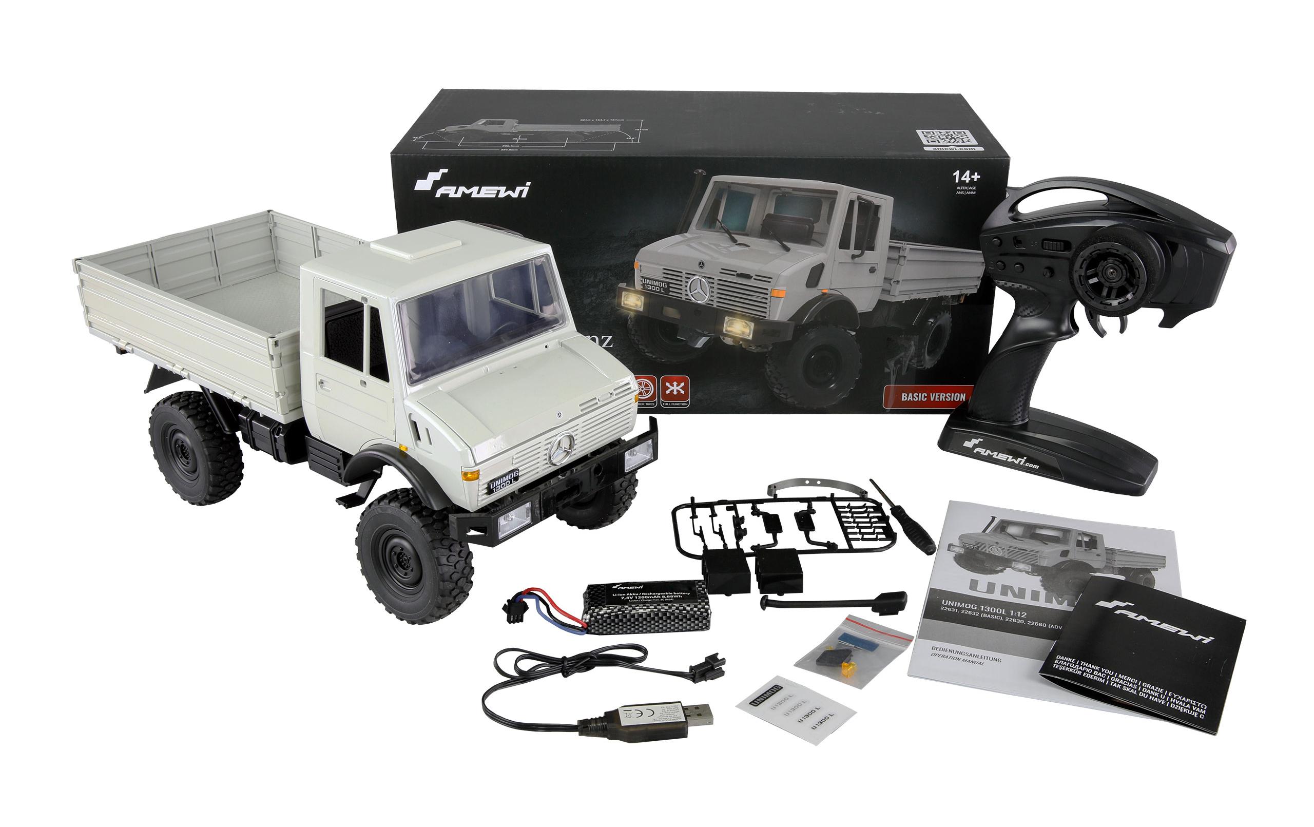 Amewi Mercedes-Benz Unimog Basic 4WD Hellgrau, RTR, 1:12 Amewi Mercedes-Benz Unimog Basic 4WD Hellgrau, RTR, 1:12