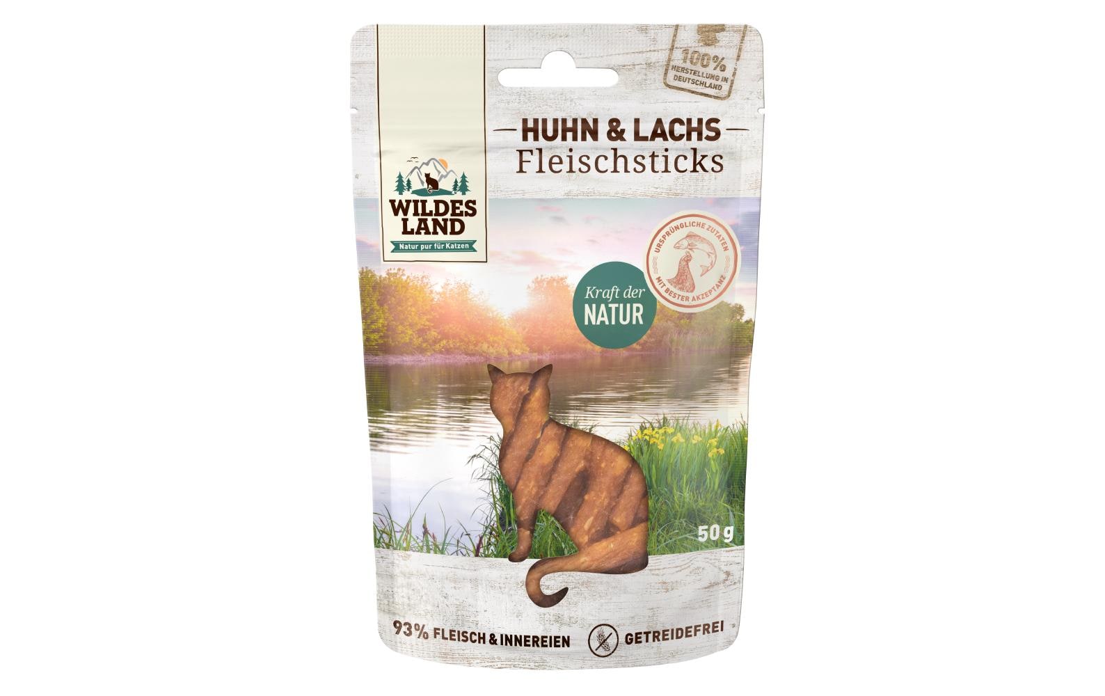 Wildes Land Katzen-Snack Huhn & Lachs Sticks 50 g