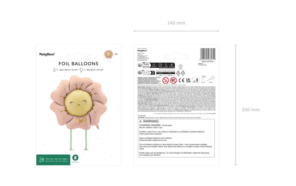 Partydeco Folienballon Blume, Rosa, 80 x 80 cm, 1 Stück