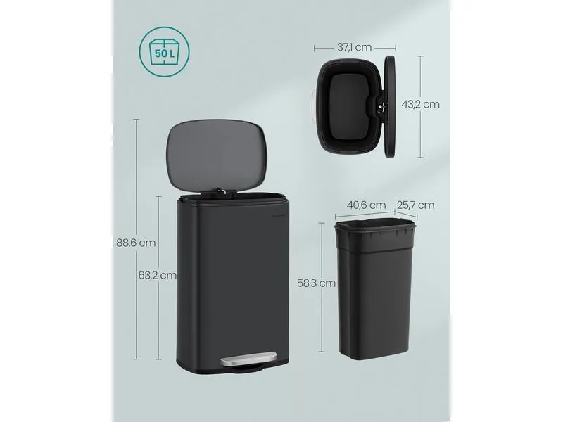 Songmics Abfalleimer 50 l, Schwarz