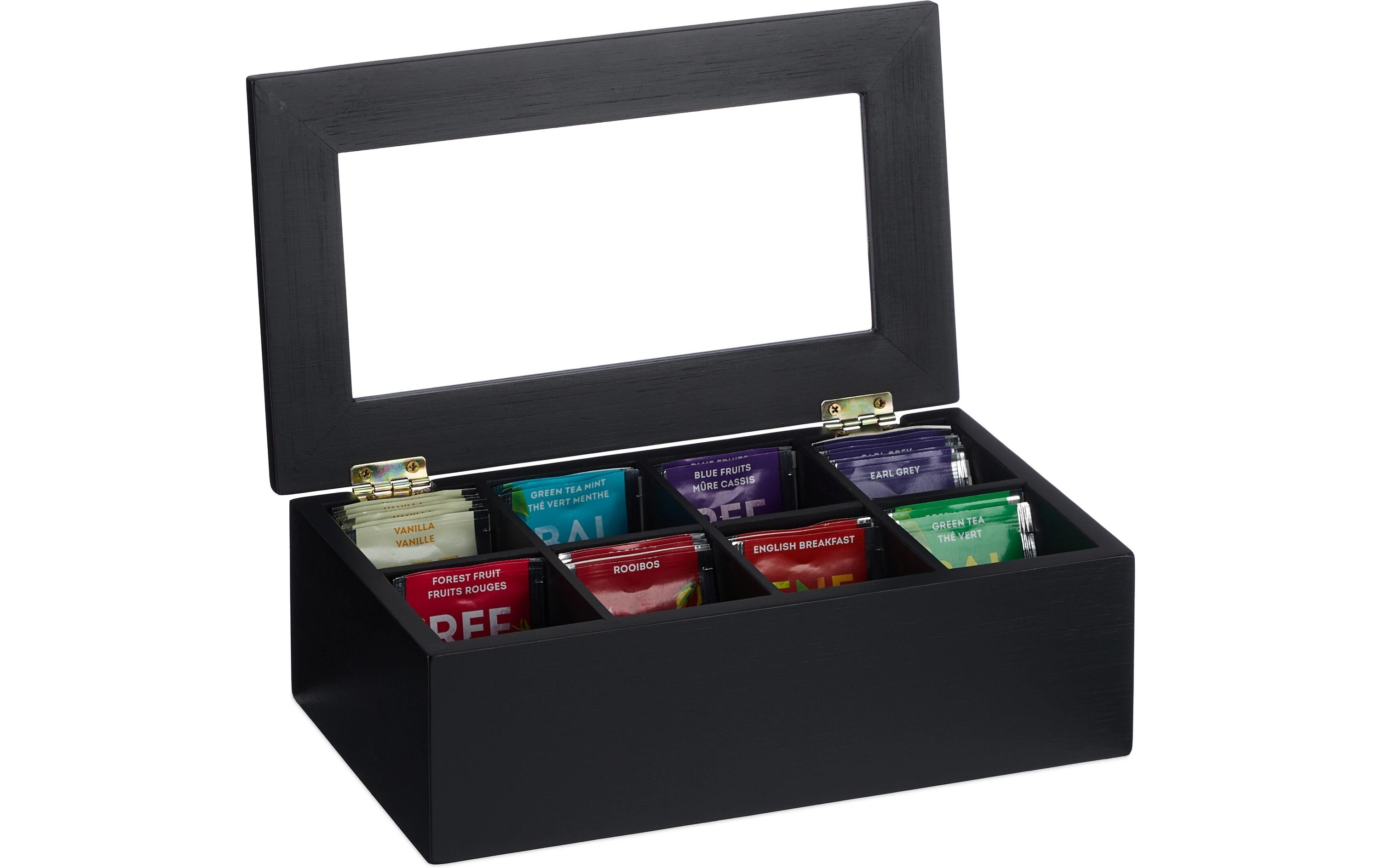 relaxdays Teebeutel-Box 8 Fächer, Schwarz/Transparent relaxdays Teebeutel-Box 8 Fächer, Schwarz/Transparent