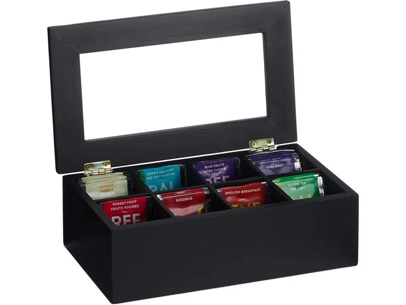 relaxdays Teebeutel-Box 8 Fächer, Schwarz/Transparent relaxdays Teebeutel-Box 8 Fächer, Schwarz/Transparent