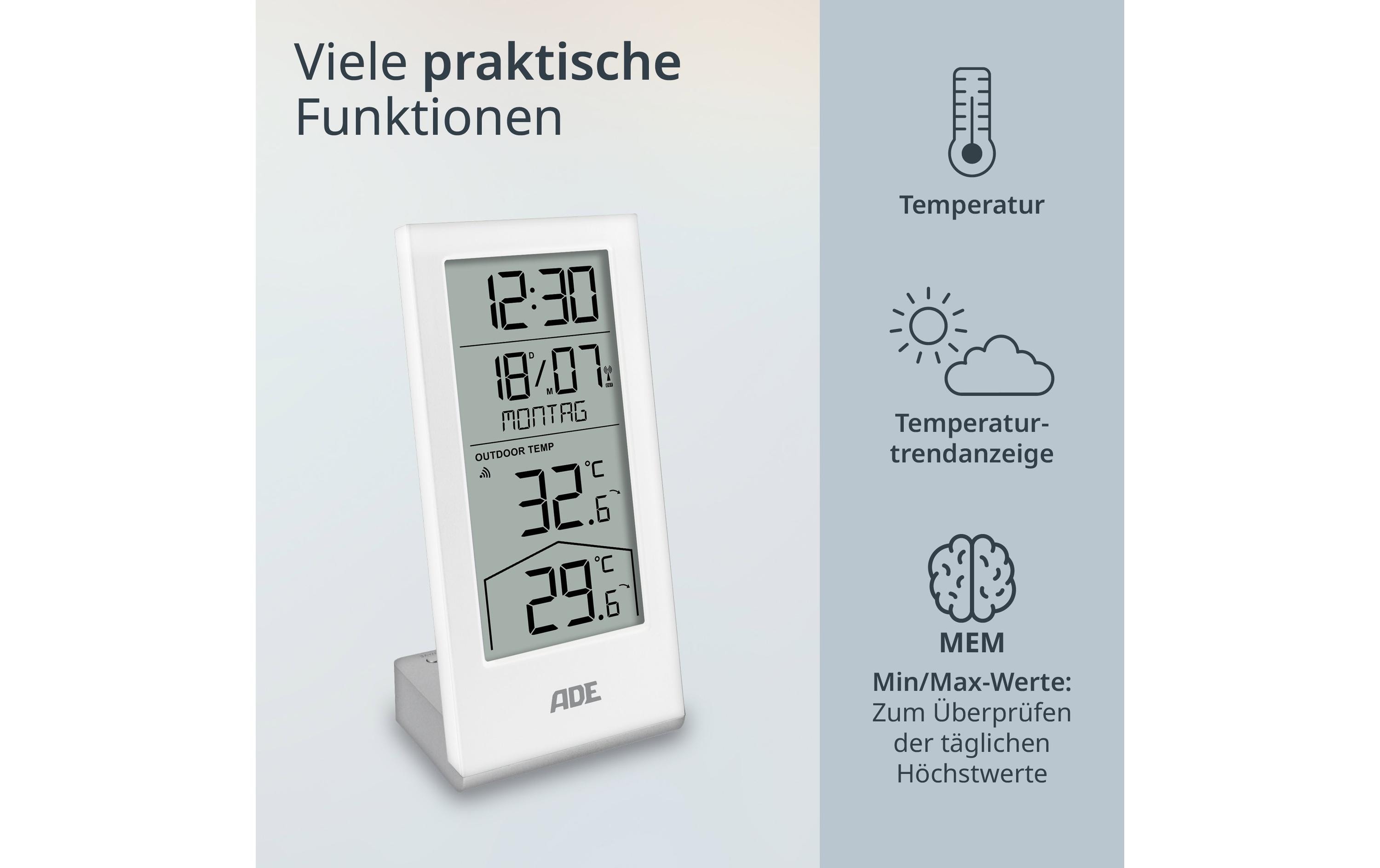ADE Wetterstation mit Funk-Aussensensor Weiss ADE Wetterstation mit Funk-Aussensensor Weiss