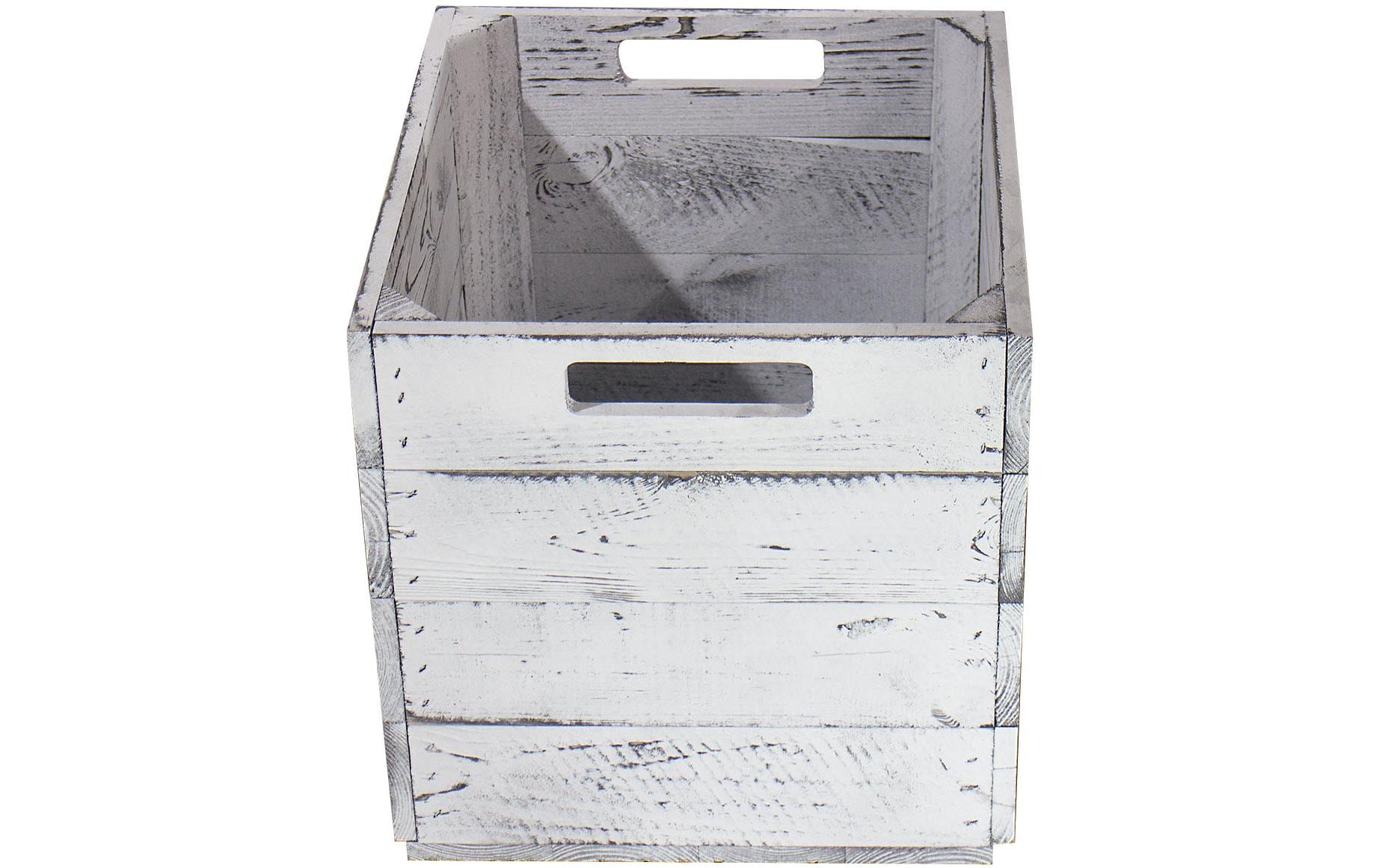 Holz Zollhaus Aufbewahrungskiste Vintage Shabby 33 x 38 cm, Grau/Weiss