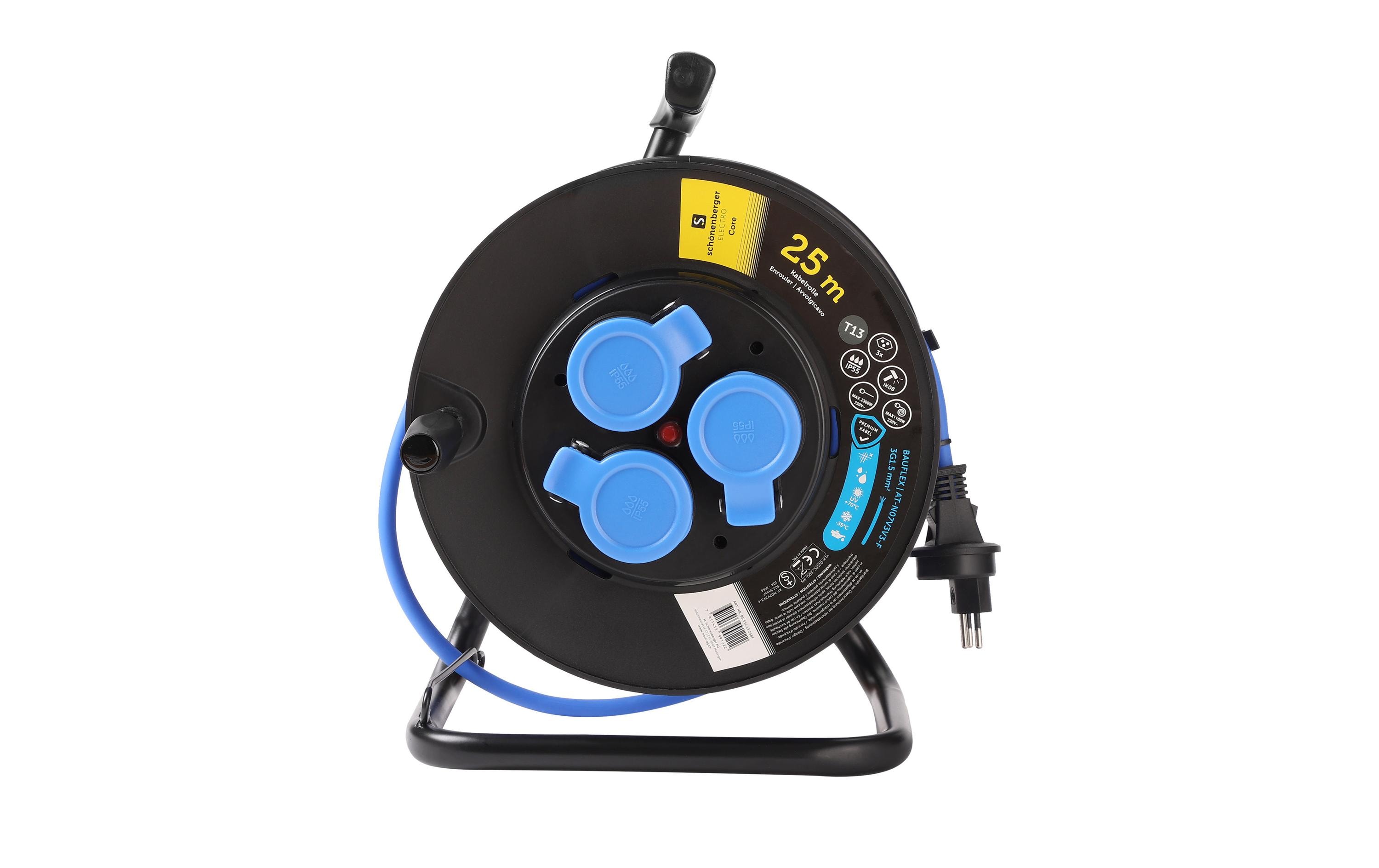 Schönenberger Kabelrolle Kunststoff T13 IP55 25m Bauflex 3 x T13 Schönenberger Kabelrolle Kunststoff T13 IP55 25m Bauflex 3 x T13