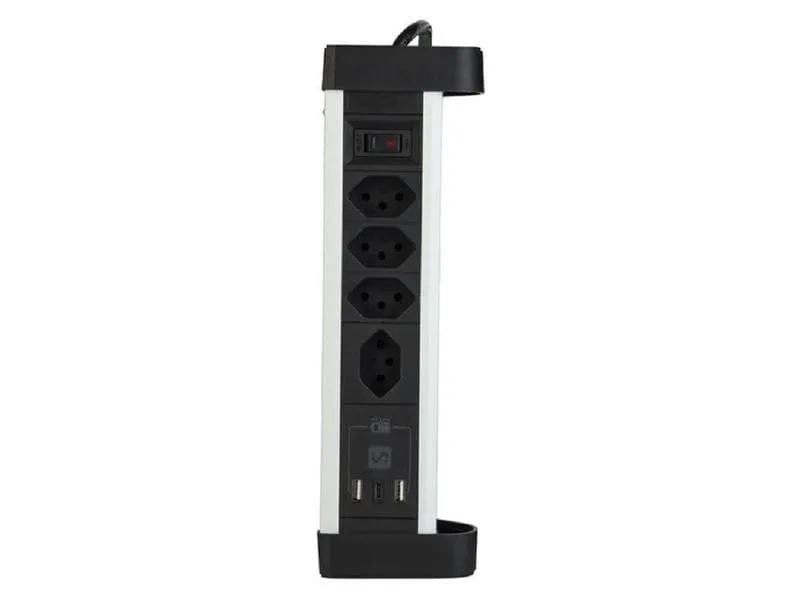 Schönenberger Tischsteckdosenleiste Alu 4× T13, 1x USB-C, 2x USB-A, 2 m Schönenberger Tischsteckdosenleiste Alu 4× T13, 1x USB-C, 2x USB-A, 2 m