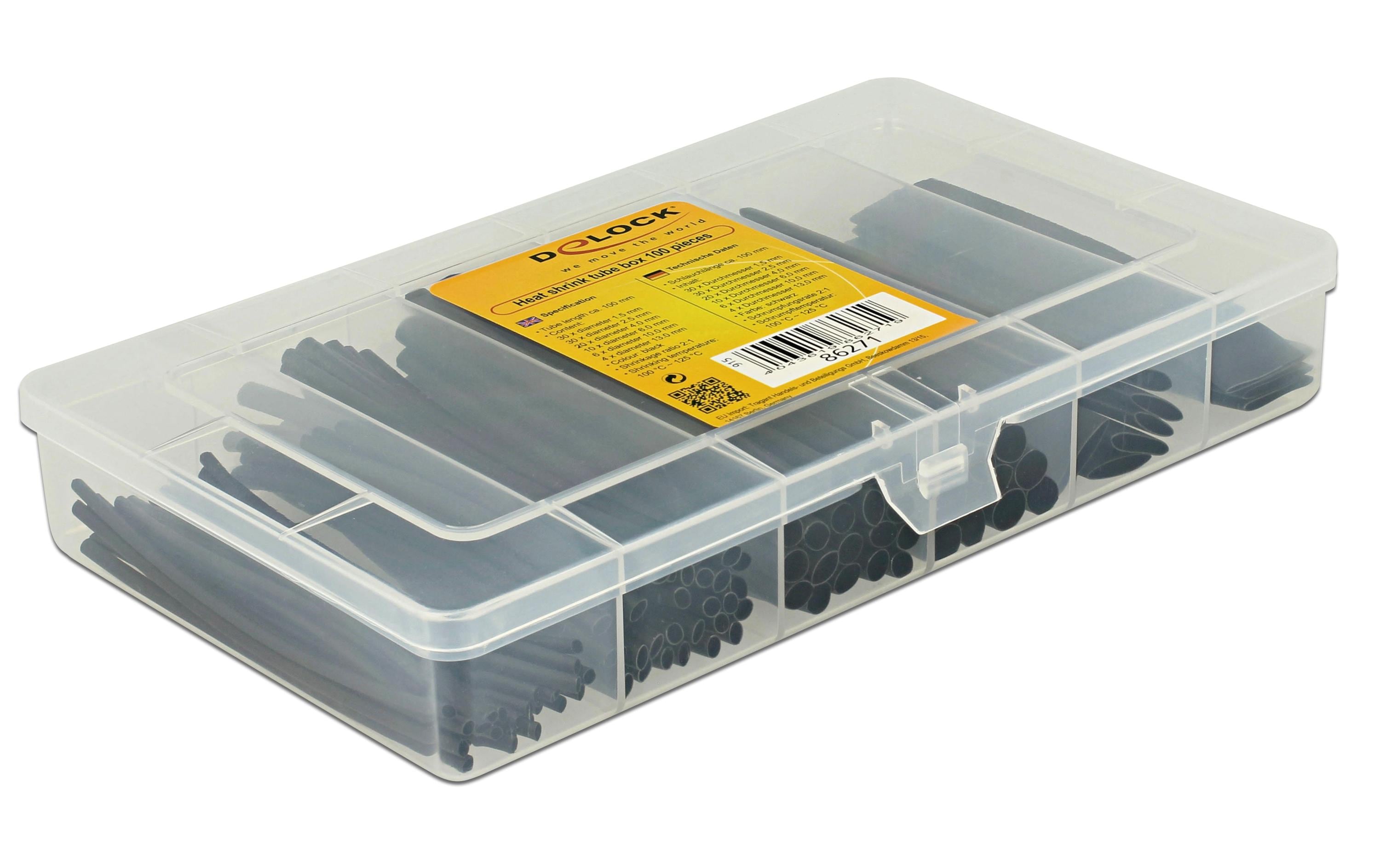 Delock Schrumpfschlauch 100-teilig Sortimentsbox, schwarz Delock Schrumpfschlauch 100-teilig Sortimentsbox, schwarz