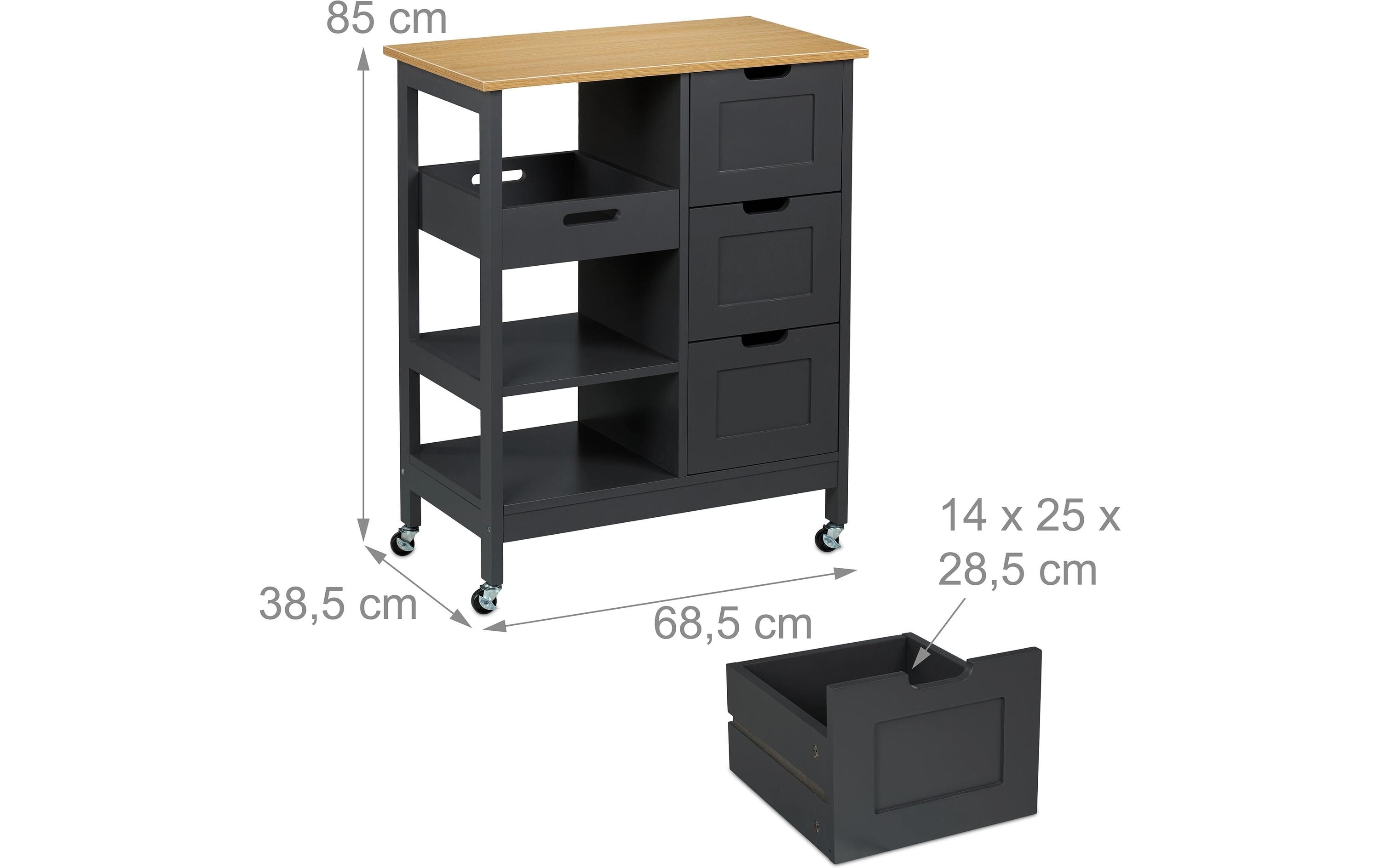 relaxdays Küchenwagen 85 x 68.5 x 38.5 cm, Grau
