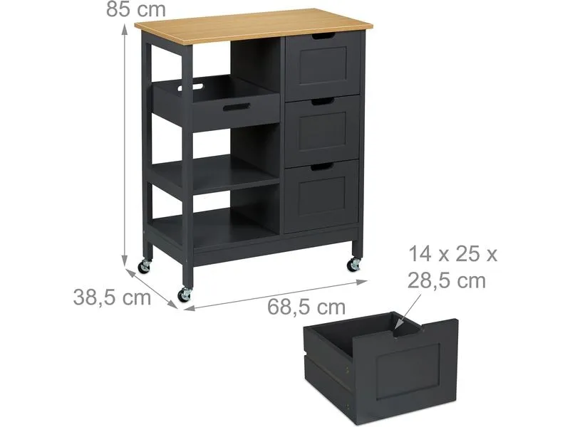 relaxdays Küchenwagen 85 x 68.5 x 38.5 cm, Grau relaxdays Küchenwagen 85 x 68.5 x 38.5 cm, Grau