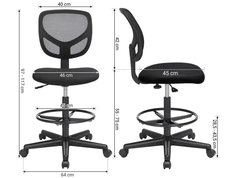 Songmics Bürostuhl mit Fusskreuz, Schwarz Songmics Bürostuhl mit Fusskreuz, Schwarz