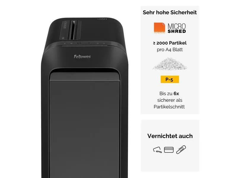 Fellowes Aktenvernichter LX221 P-5, 20 Seiten, Schwarz Fellowes Aktenvernichter LX221 P-5, 20 Seiten, Schwarz