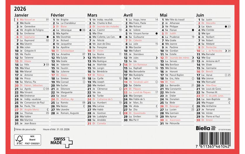 Biella Tafelkalender F, A5, 6 Monate pro Seite Biella Tafelkalender F, A5, 6 Monate pro Seite