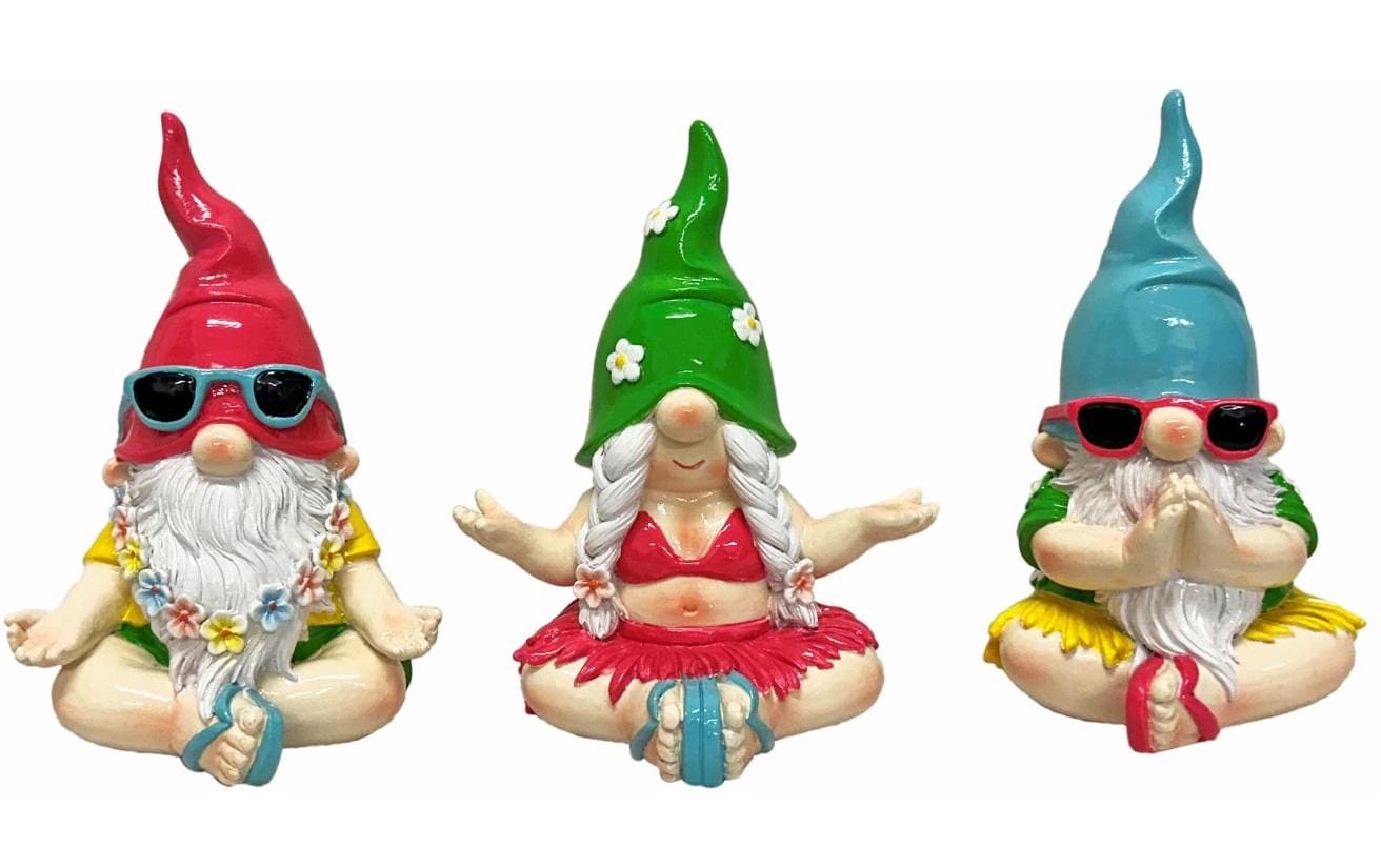 Dameco Gartenzwerg sitzend in Yoga Pose 3-er Set, 12 x 14 x 17 cm