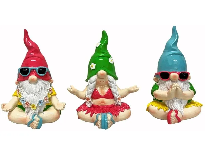 Dameco Gartenzwerg sitzend in Yoga Pose 3-er Set, 12 x 14 x 17 cm
