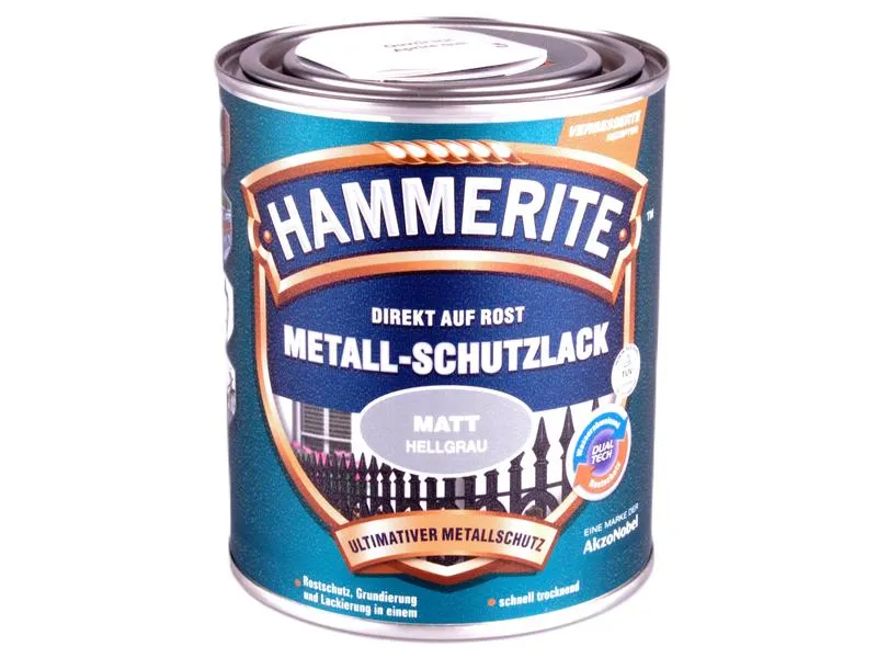 Hammerite Metall-Schutzlack Matt Hellgrau, 750 ml