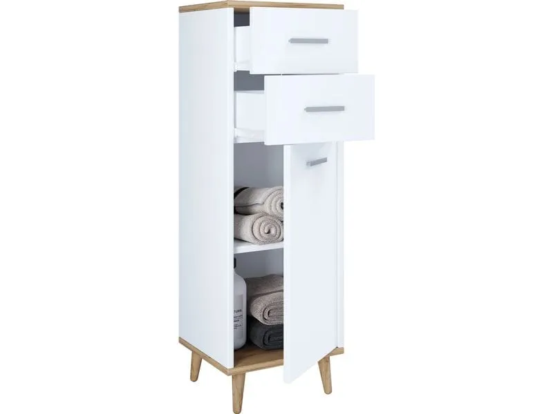 VCM Badezimmerregal Landos Midi 32 x 97 cm, Weiss/Honig-Eiche VCM Badezimmerregal Landos Midi 32 x 97 cm, Weiss/Honig-Eiche