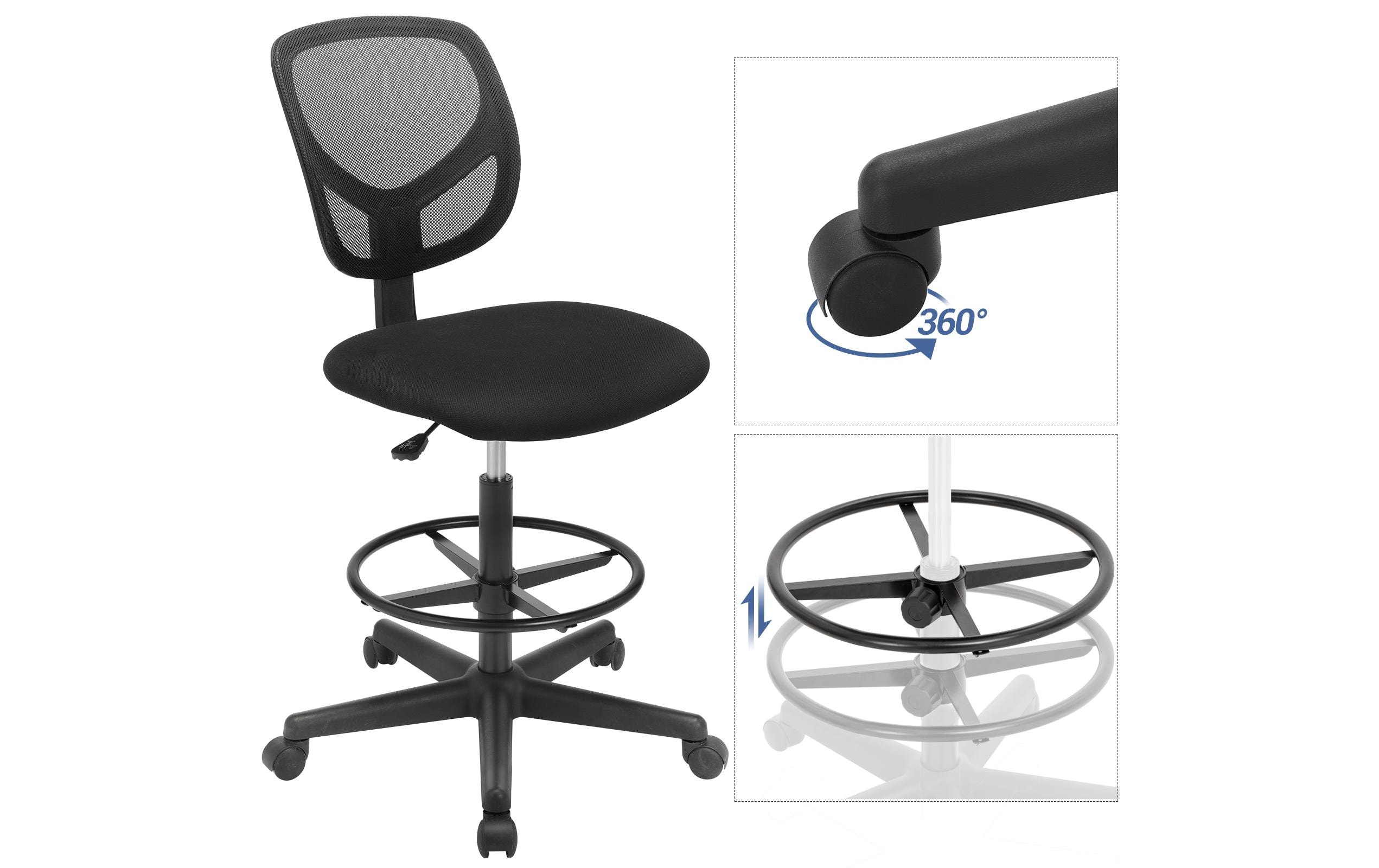 Songmics Bürostuhl mit Fusskreuz, Schwarz
