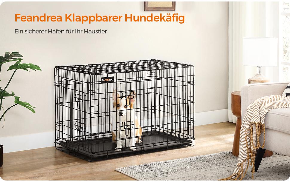 Feandrea Hundekäfig mit 2 Türen, 92.5 x 57.5 x 64 cm, Schwarz
