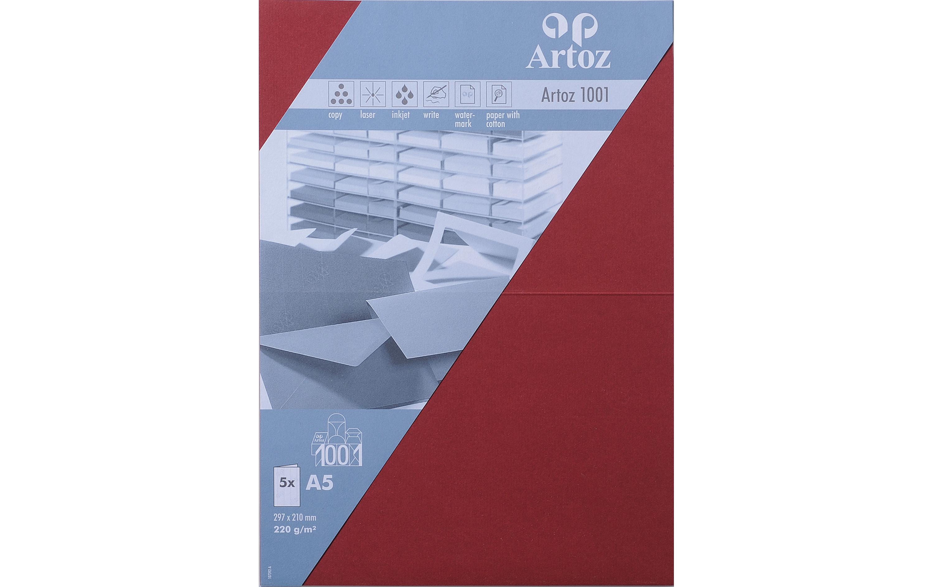 Artoz Blankokarte 1001, A5, 5 Blatt, Weinrot