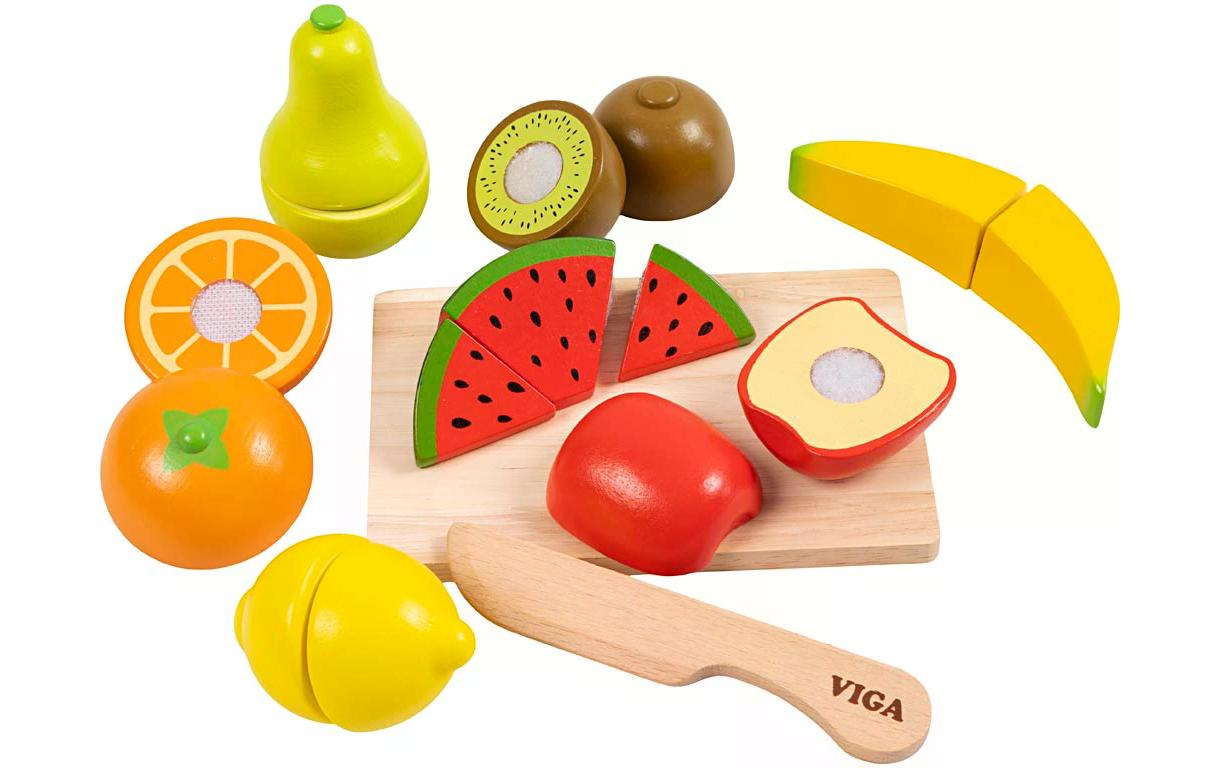 Viga Spiel-Lebensmittel Obstset zum Schneiden 17 Teile