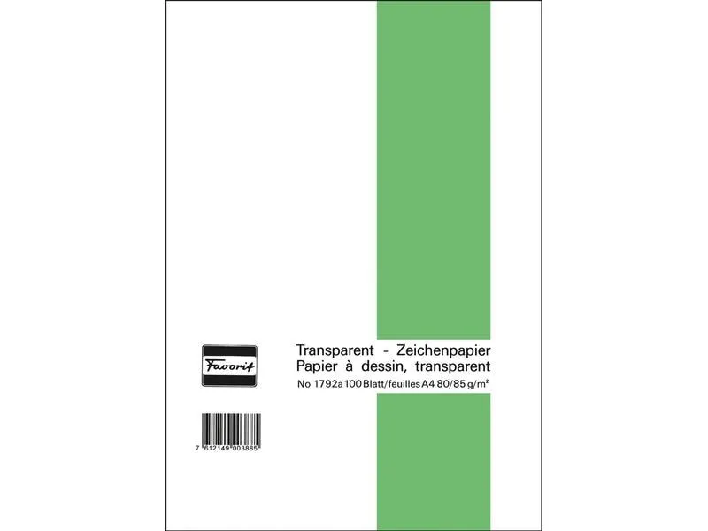 Favorit Zeichenpapier 80/85 g, 21 x 29.7 cm, 100 Blatt, Transparent Favorit Zeichenpapier 80/85 g, 21 x 29.7 cm, 100 Blatt, Transparent
