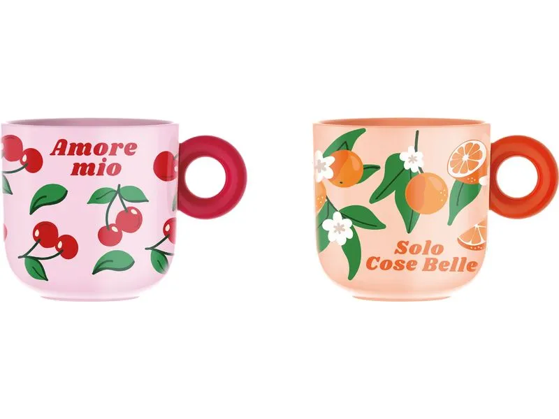 Bialetti Kaffeebecher Mug Set Früchte 300 ml, 1 Stück, Mehrfarbig