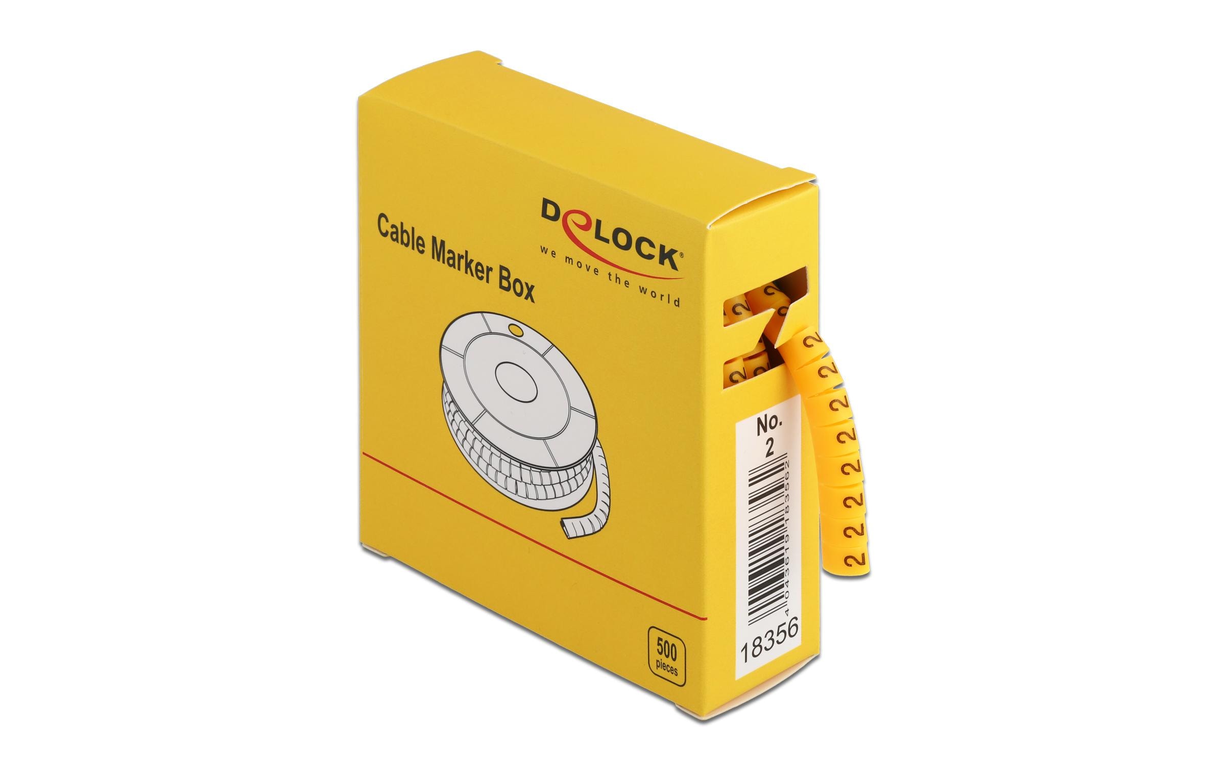 Delock Kabelkennzeichnung Nr.2. gelb, 500 Stück