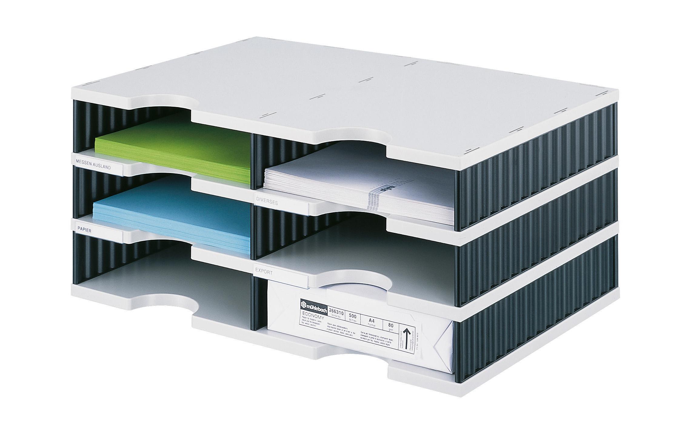Styro Dokumentenablage styrodoc duo Standard, Schwarz, 6 Fächer