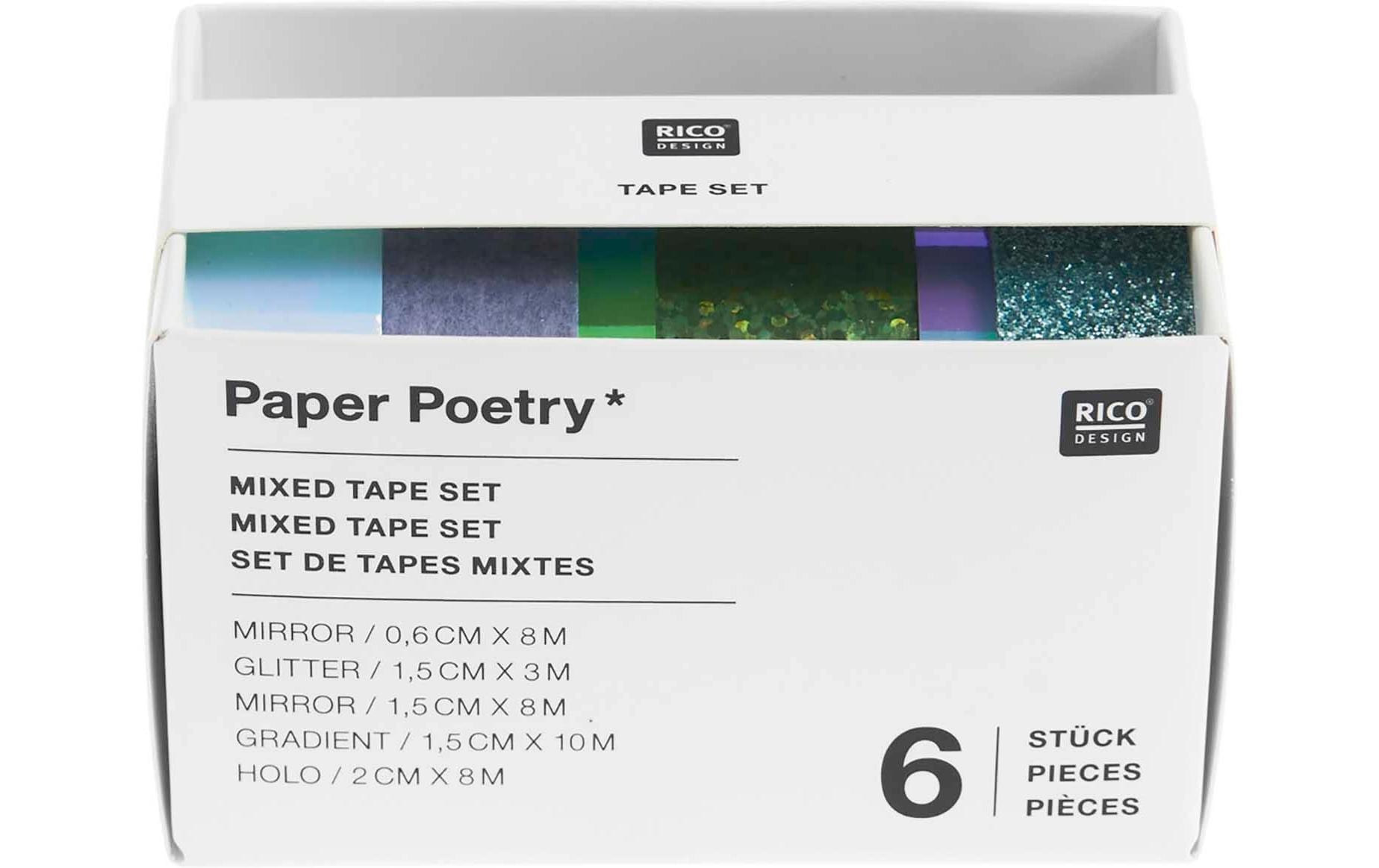 Rico Design Washi Tape Mirror 6 Stück, Blau/Grün, 3/8/10 m