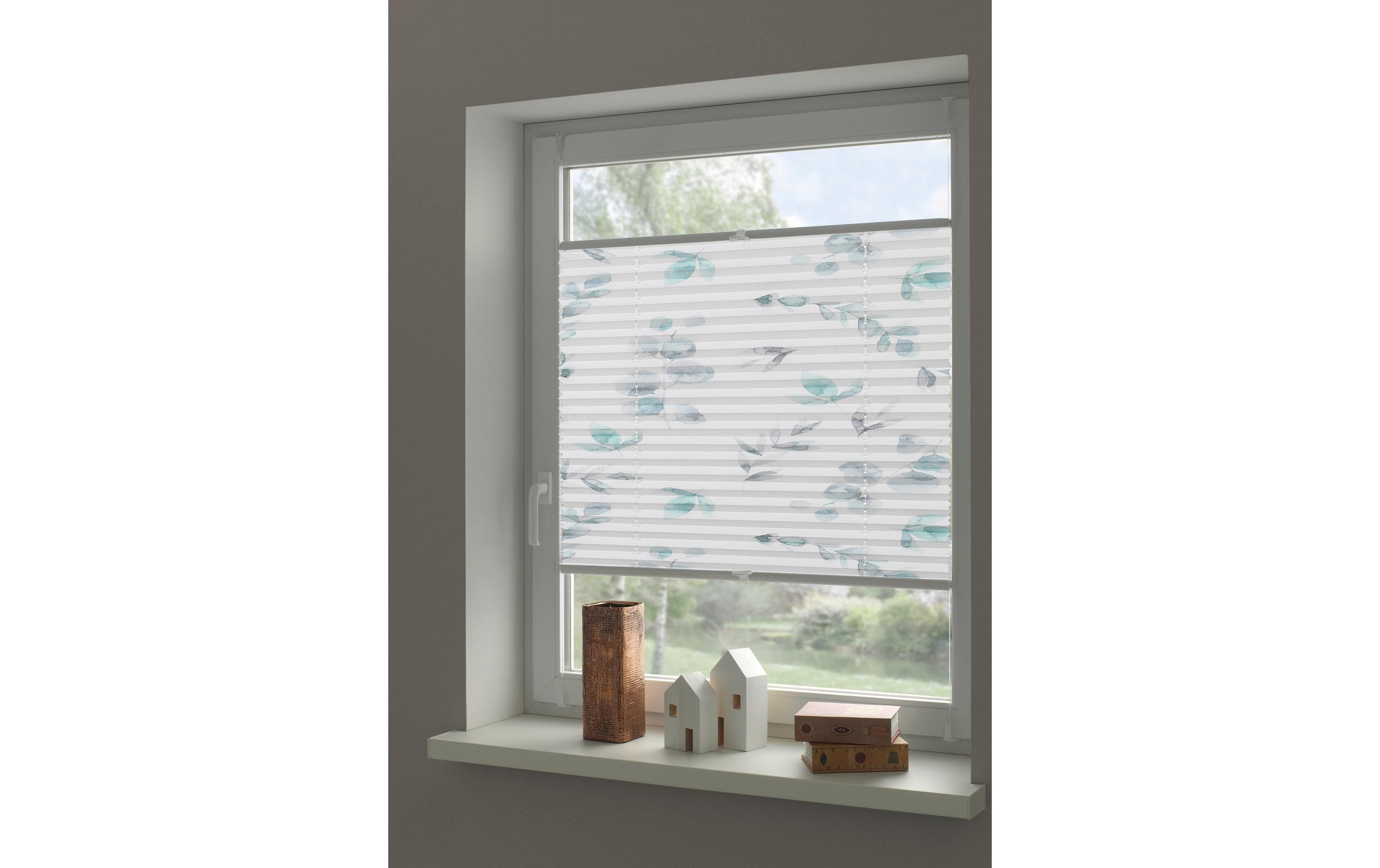 Gardinia Plissée Flowers & Plants Zweig 50 x 130 cm, Weiss