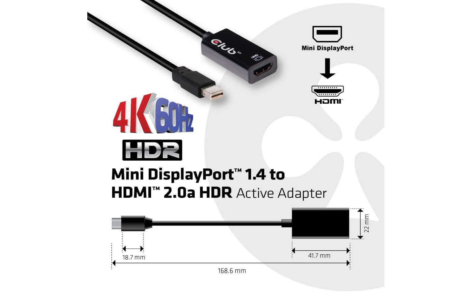 Club 3D Adapter Mini DP 1.4 - HDMI 2.0 HDR, 4K aktiv