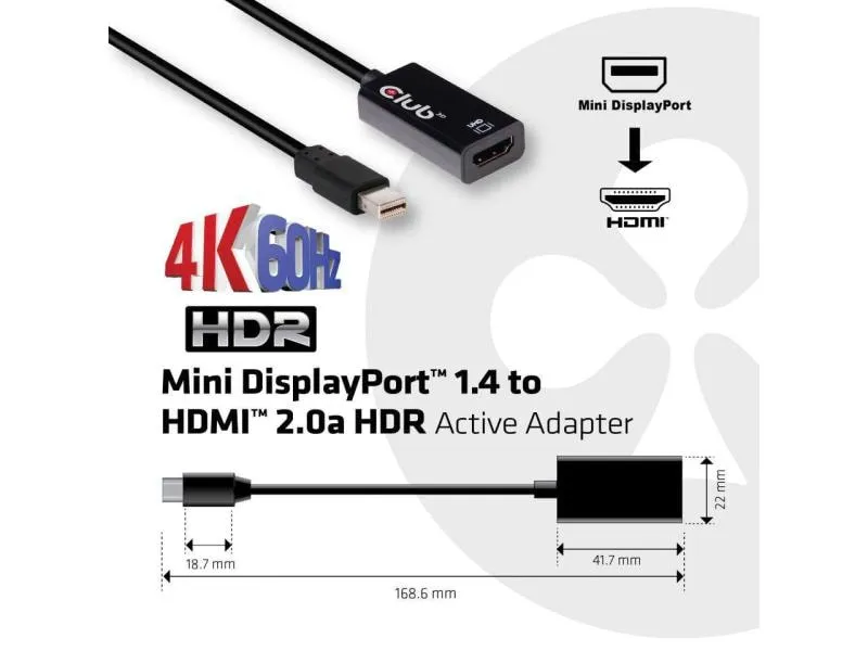 Club 3D Adapter Mini DP 1.4 - HDMI 2.0 HDR, 4K aktiv Club 3D Adapter Mini DP 1.4 - HDMI 2.0 HDR, 4K aktiv