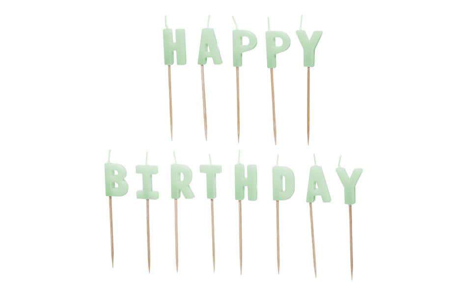 Partydeco Kerze Happy Birthday, Hellgrün, H 2.5 cm, 13 Stück