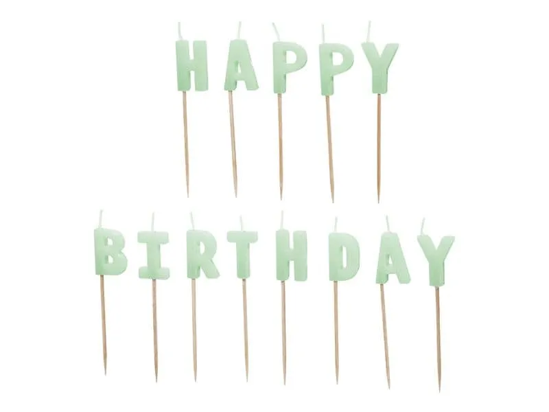 Partydeco Kerze Happy Birthday, Hellgrün, H 2.5 cm, 13 Stück