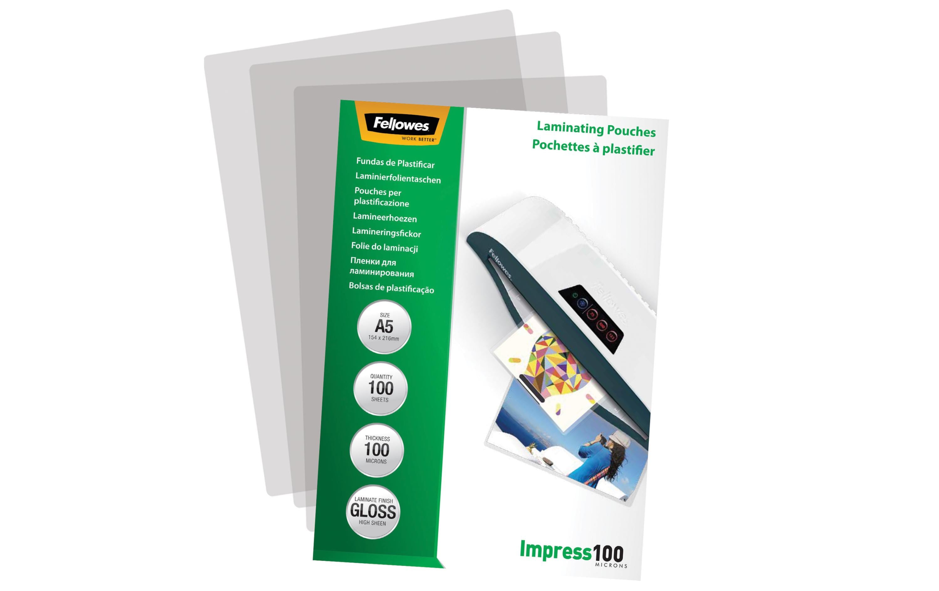 Fellowes Laminierfolie A5, 100 µm, 100 Stück, Glänzend Fellowes Laminierfolie A5, 100 µm, 100 Stück, Glänzend