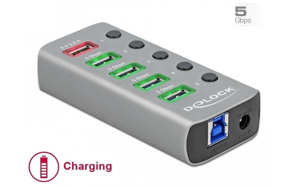 Delock USB-Hub 63262 USB 3.0 - 4x USB-A / 1x Ladeanschluss