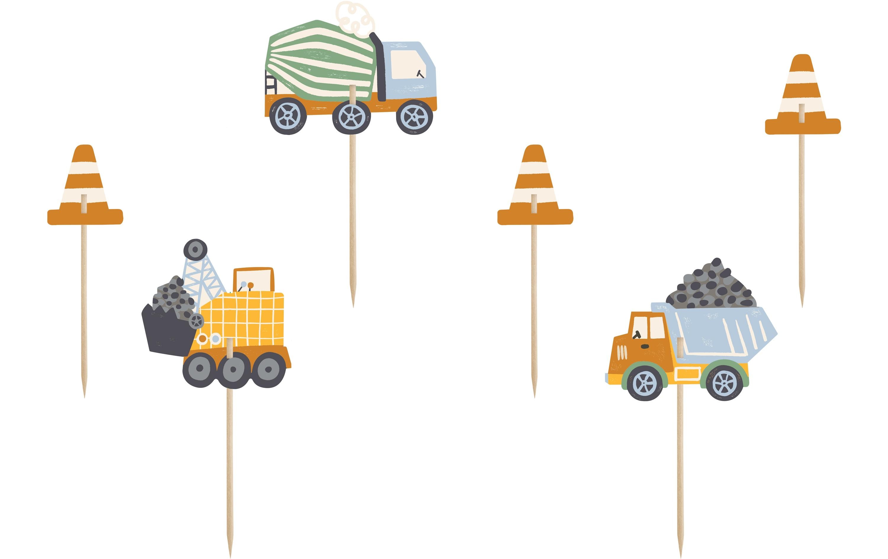 Partydeco Kuchen-Topper Baufahrzeuge 1 Stück, Mehrfarbig