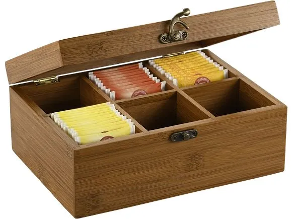 Kesper Teebox aus dunklem Bambus mit 6 Fächern