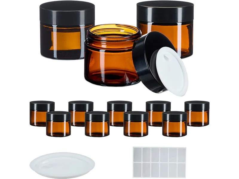 relaxdays Braunglas Salbentiegel 60 ml, 12 Stück