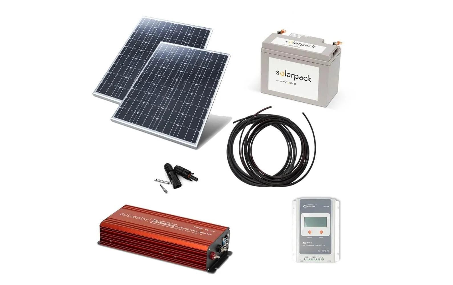 autosolar Inselanlage 200 W mit Wechselrichter und 55 Ah Batterie autosolar Inselanlage 200 W mit Wechselrichter und 55 Ah Batterie