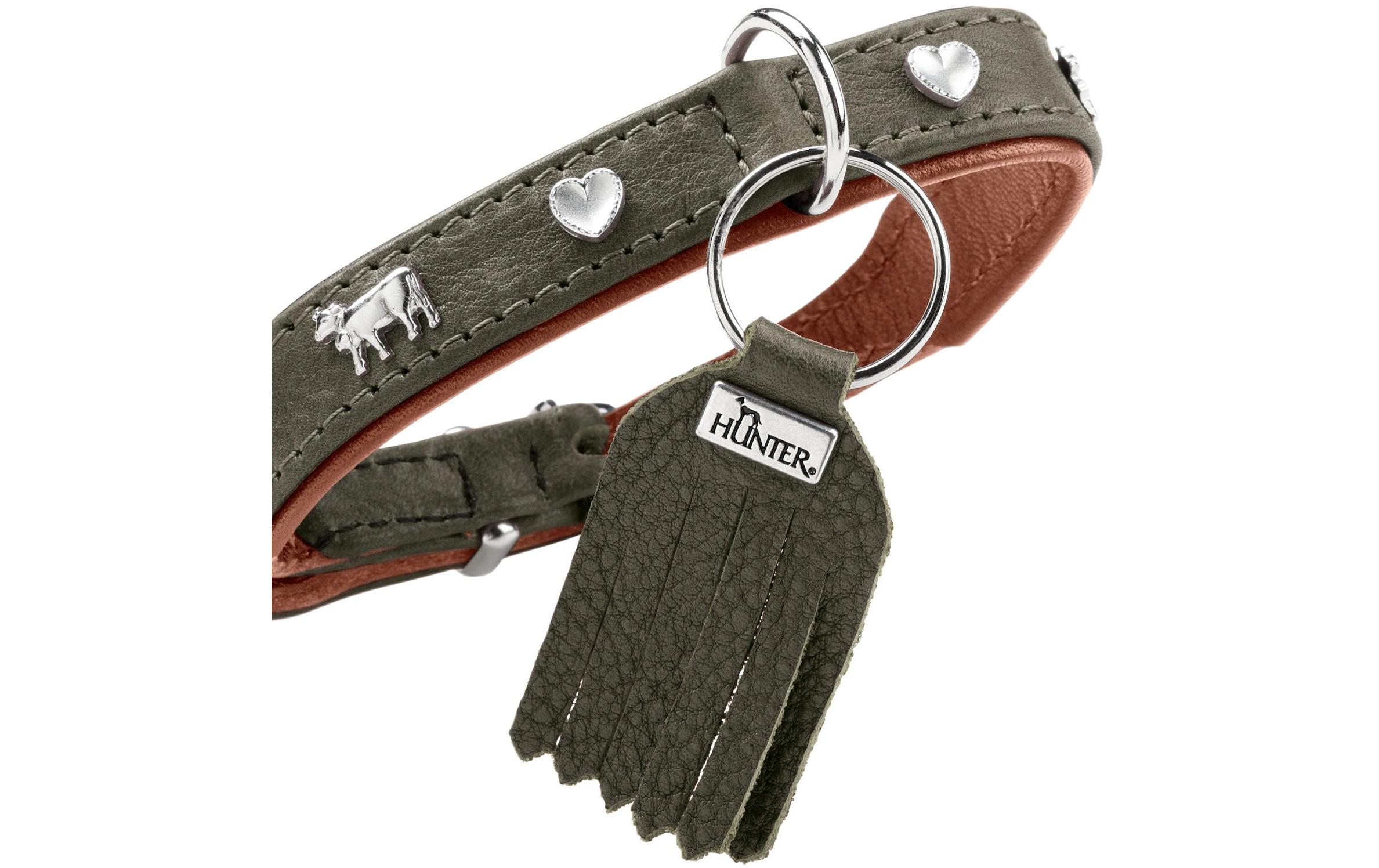 Hunter Halsband München Mini 27/XXS-XS, Rindsleder, Grün/Cognac