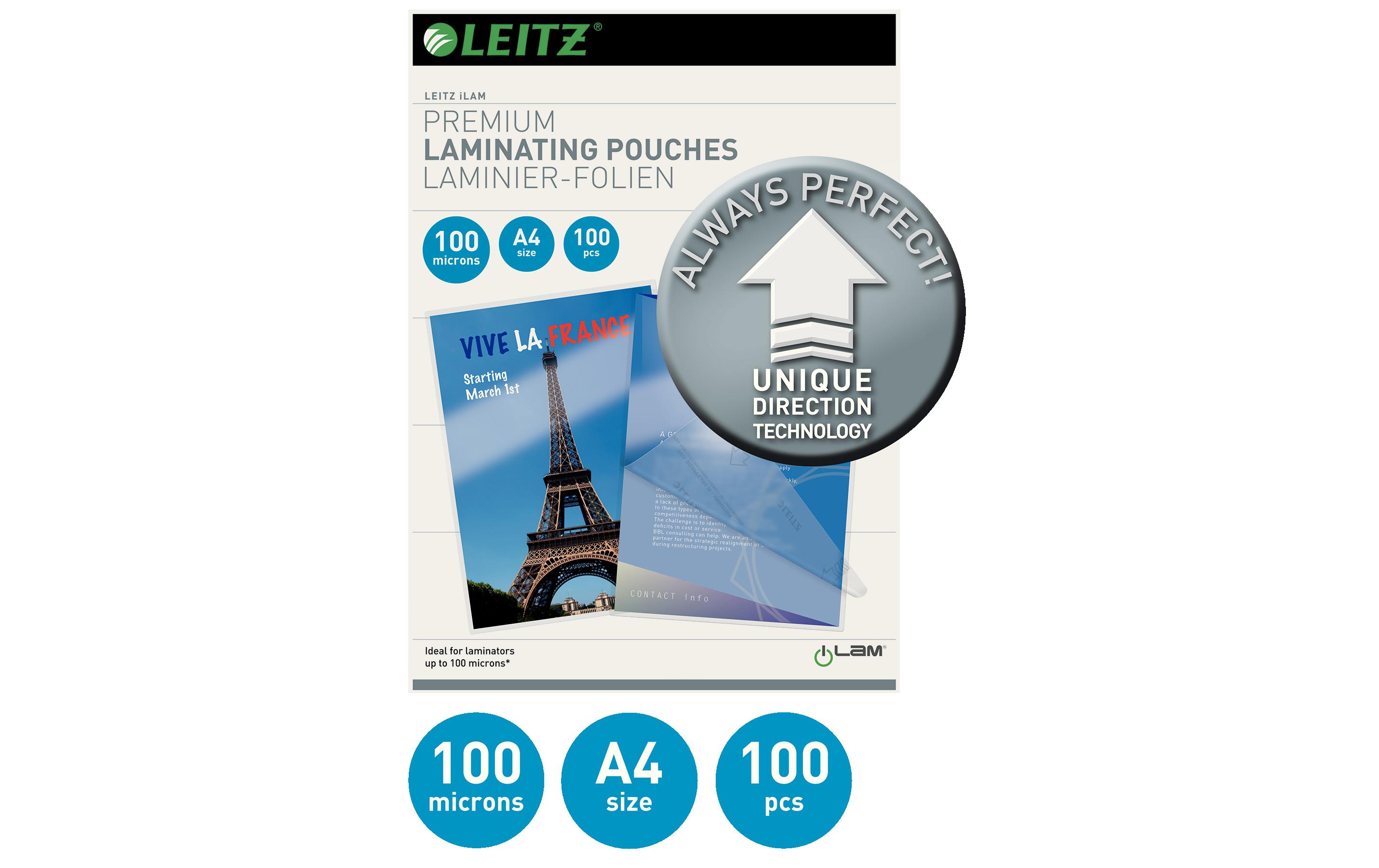Leitz Laminierfolie Premium A4, 100 µm, 100 Stück, Glänzend