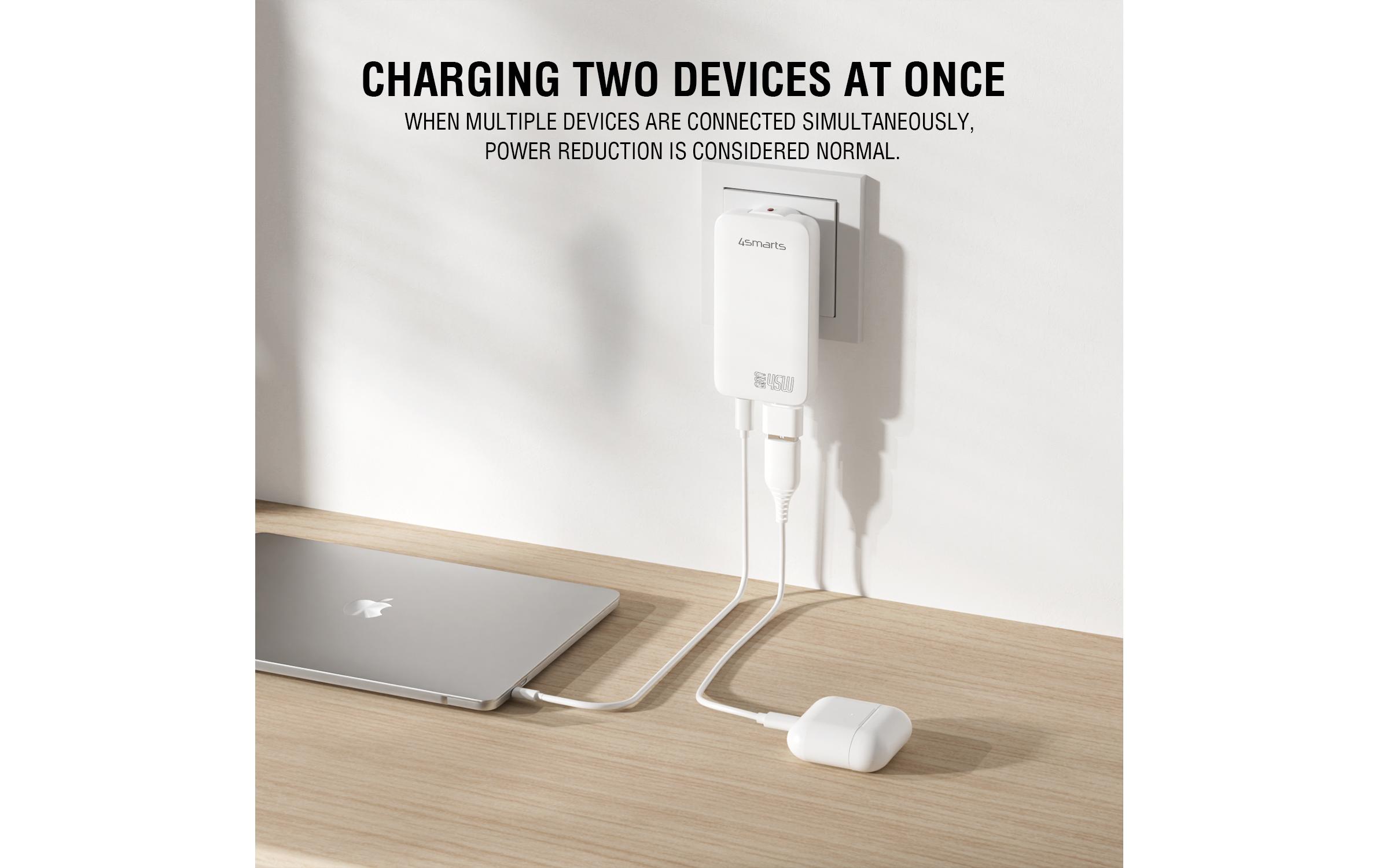 4smarts Netzladegerät FlatPlug Slim Dual 45W GaN 2C, weiss