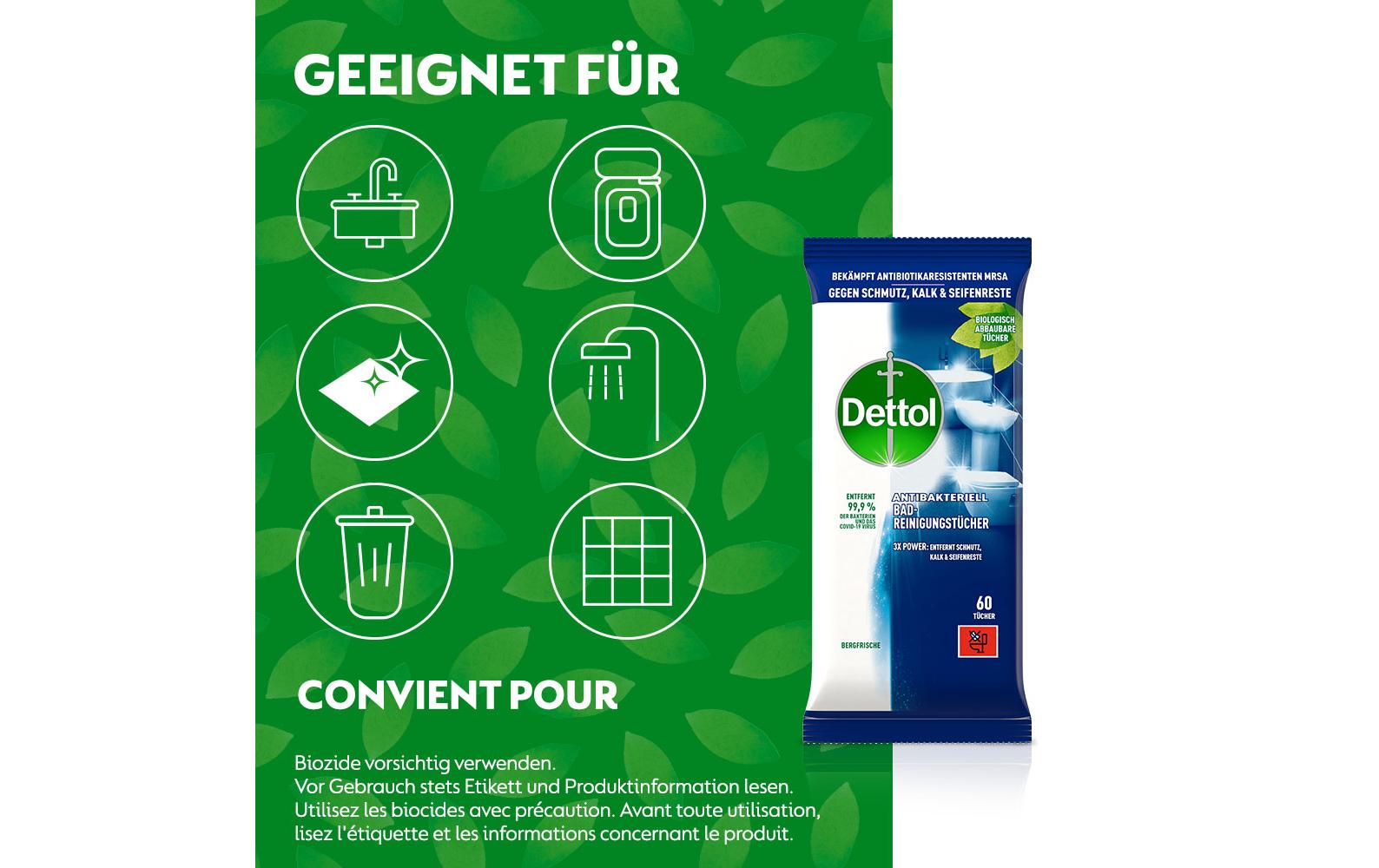 Dettol Bad-Reinigungstücher Bergfrische 60 Stück Dettol Bad-Reinigungstücher Bergfrische 60 Stück