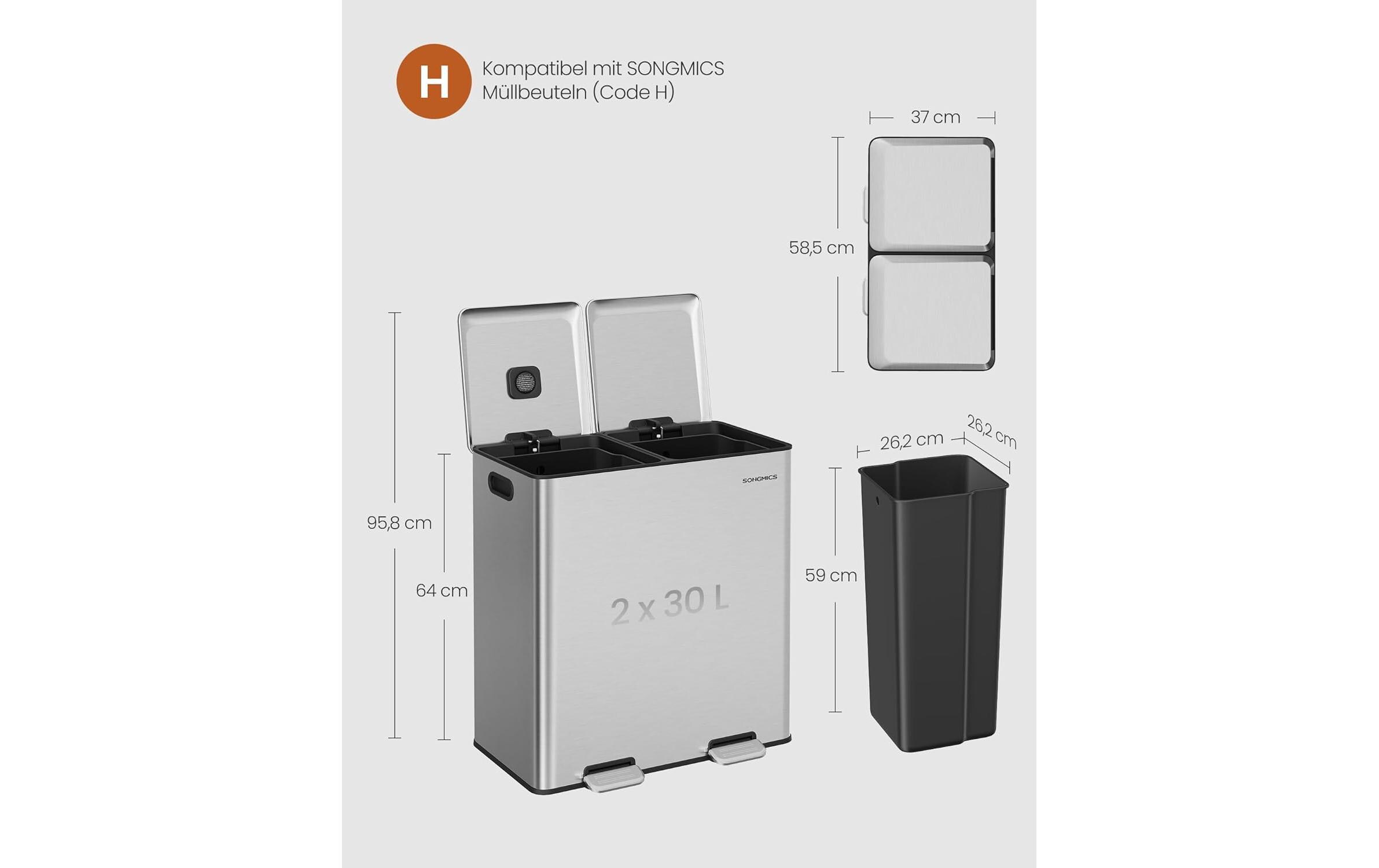 Songmics Abfalleimer 60 l, Silber