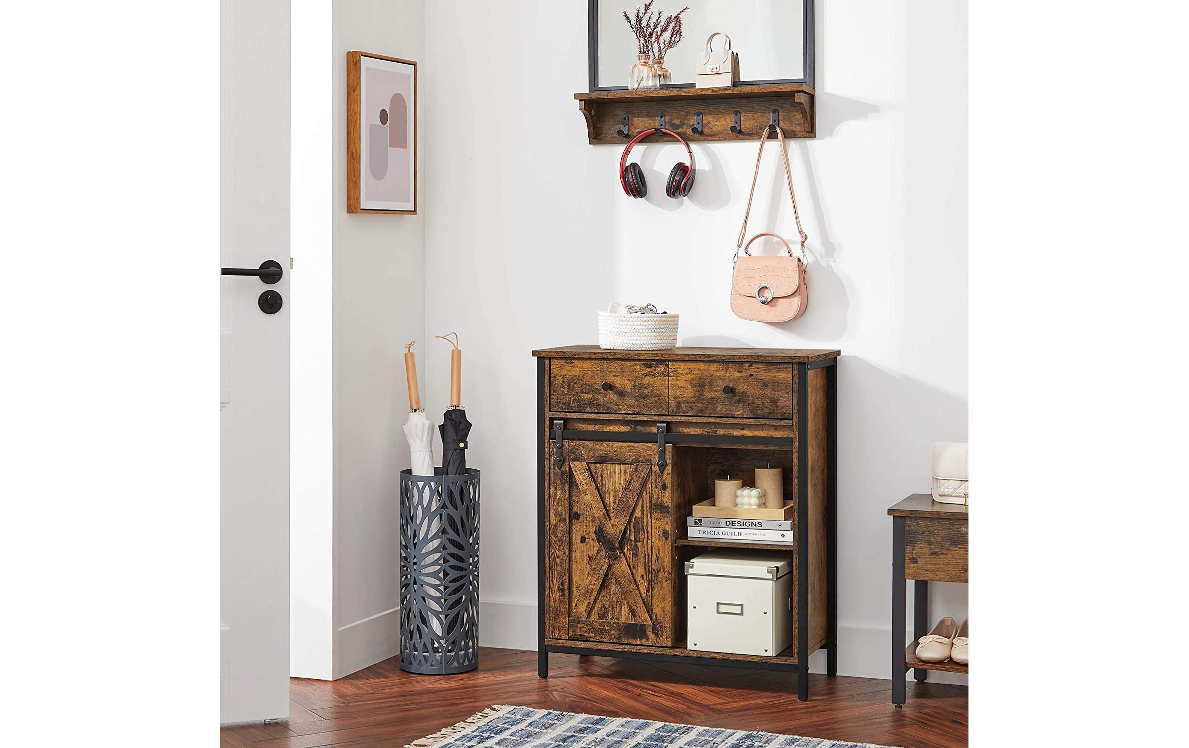 VASAGLE Kommode mit Schiebetür Industrial 30 x 80 cm, Braun