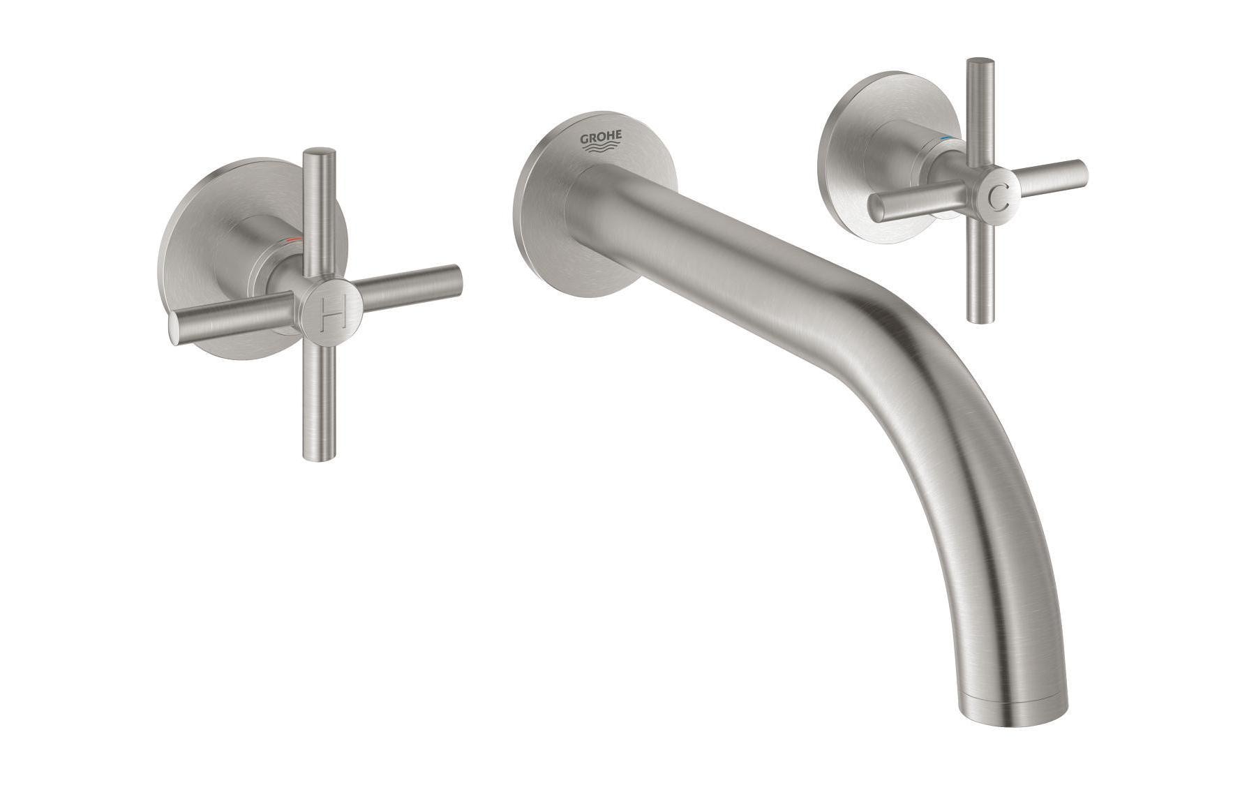 GROHE Lavaboarmatur Atrio 1/2, Steel, Wandmontage, Kreuzgriffe GROHE Lavaboarmatur Atrio 1/2, Steel, Wandmontage, Kreuzgriffe